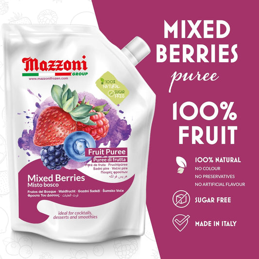 Mazzoni, Forest Berries Fruit Puree, 100% Fruit, No Sugar Added 1 kg (2.2 lb)