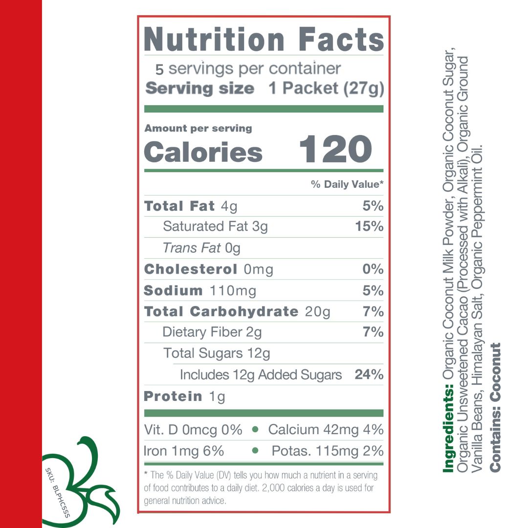 Instant Dairy Free Peppermint Hot Cocoa Mix | Single Serving 5 Pack |Gluten Free, Vegan and Organic