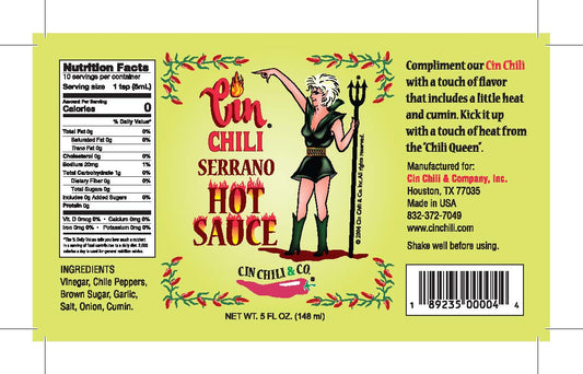 Award winning Cin Chili Serrano Hot Sauce