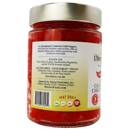 L'Oro Del Sud, Sliced Calabrian Chili Peppers, 9.8 oz (280 g)