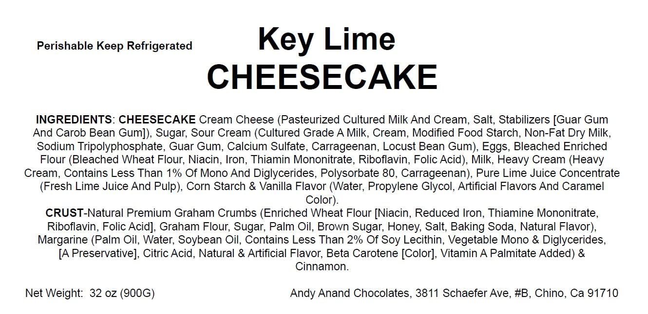Andy Anand Key Lime Cheesecake, 9-Inch, 2 lb – Creamy Citrus Dessert, Real California Cream Cheese, Fresh Eggs, Birthday & Celebration Gift