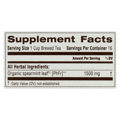 Organic Spearmint Herbal Tea, 16 Bags, Case of 6