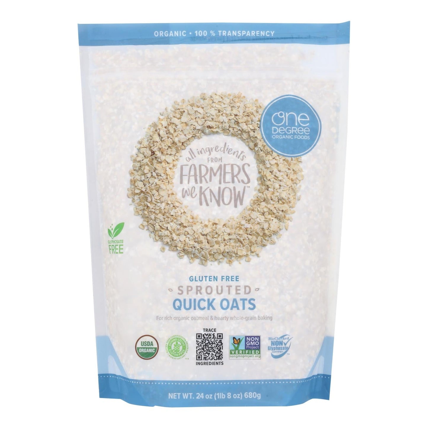 Sprouted Organic Quick Oats, 24oz, Case of 4 - One Degree