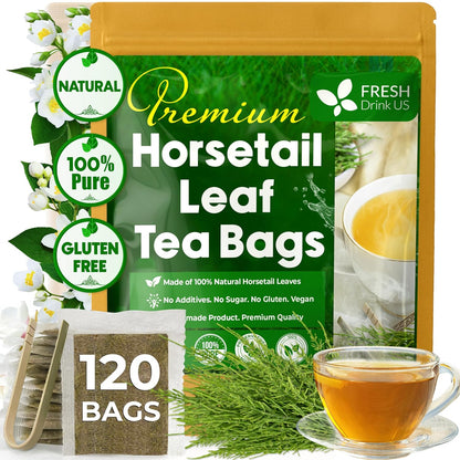 Premium Horsetail Leaf Tea Bags, 100% Natural & Pure from Horsetail Loose Leaves Herbal Tea. No Sugar, No Caffeine, No Gluten, Vegan.