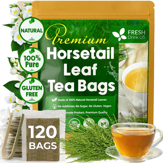 Premium Horsetail Leaf Tea Bags, 100% Natural & Pure from Horsetail Loose Leaves Herbal Tea. No Sugar, No Caffeine, No Gluten, Vegan.