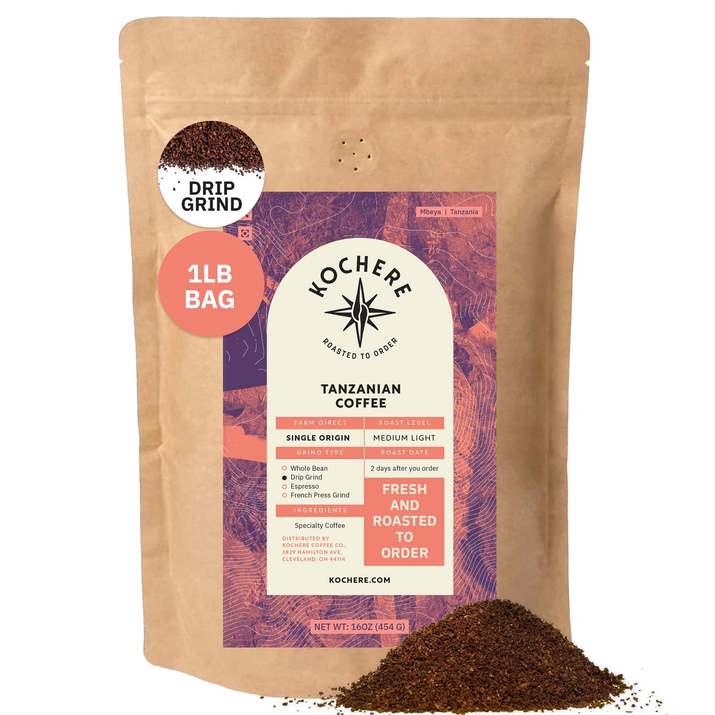 Kochere Coffee Tanzanian Mbeya AB Medium-Light Roast - Pear, Floral, Jasmine Notes