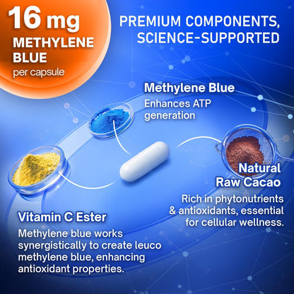 Methylene Blue Capsules - Natural Cacao and Vitamin C Ester for Added Support, Cognitive-Supplement