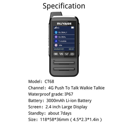 Ruyage Radio Nationwide PTT Waterproof Walkie-Talkie(CT68)