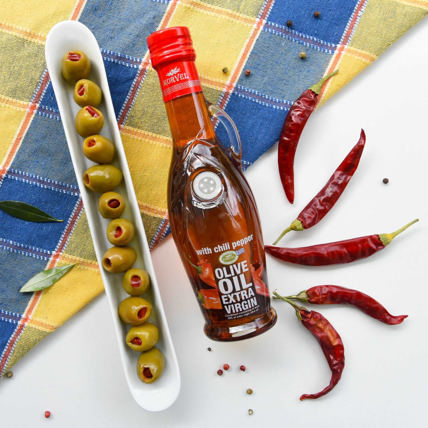 KORVEL Greek Extra Virgin Olive Oil with Chili Pepper - 8.45 fl oz