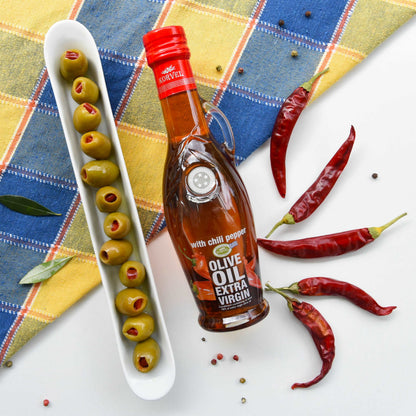 KORVEL Greek Extra Virgin Olive Oil with Chili Pepper - 8.45 fl oz