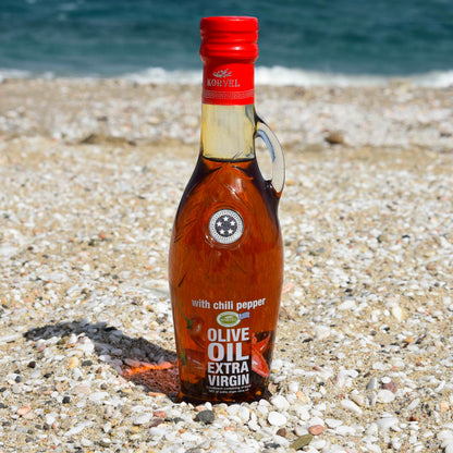 KORVEL Greek Extra Virgin Olive Oil with Chili Pepper - 8.45 fl oz