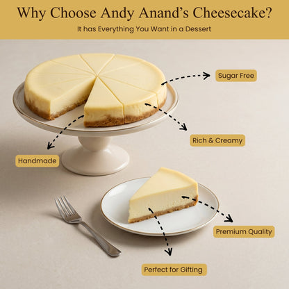 Andy Anand Sugar-Free & Gluten-Free New York Cheesecake, 9-Inch, 2 lb – Diabetic-Friendly, Real California Cream Cheese, Birthday Gift Box
