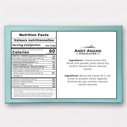 Andy Anand Sugar-Free 60% Cacao Belgian White Chocolate Bars, 3 pc – Stevia Sweetened, Keto & Diabetic-Friendly, Birthday & Holiday Gift