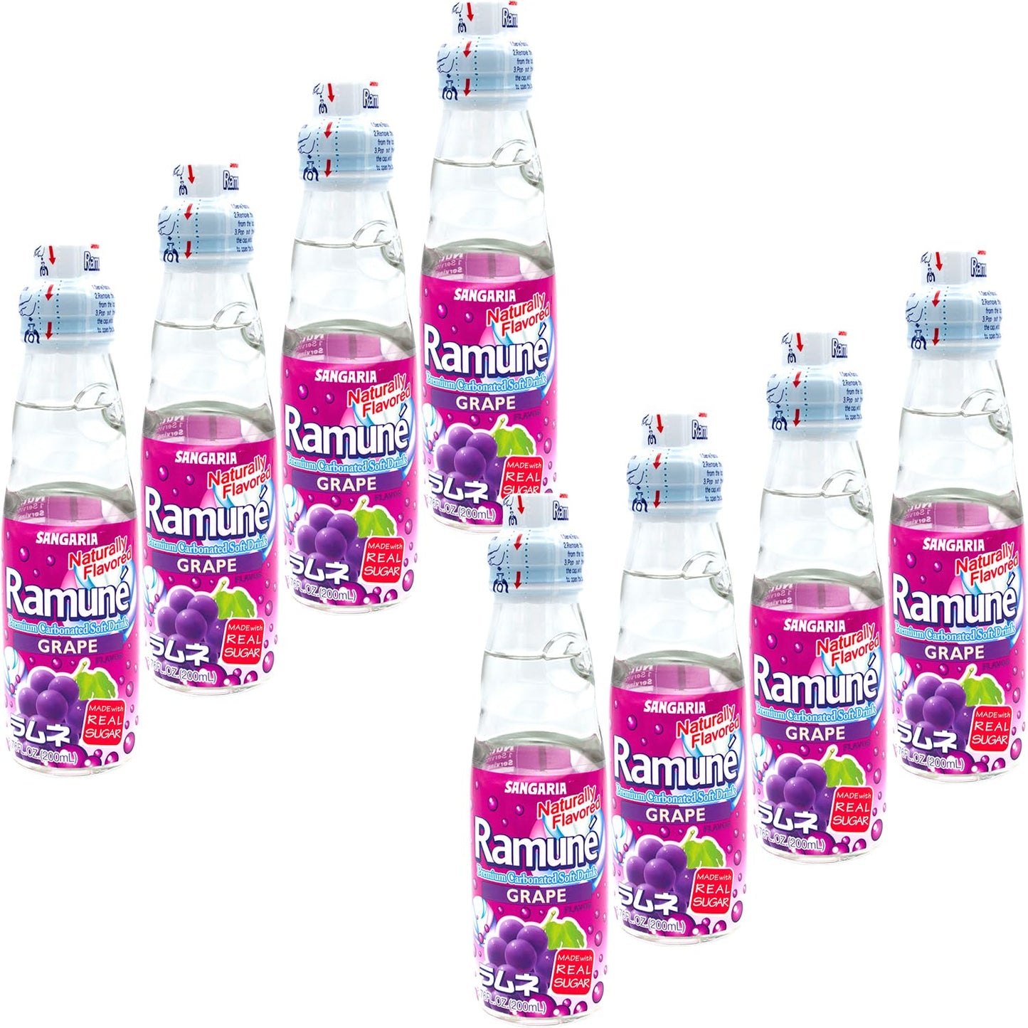 Ramune Japanese Soda, Grape, 6.76 Fluid Ounce, Pack of 8