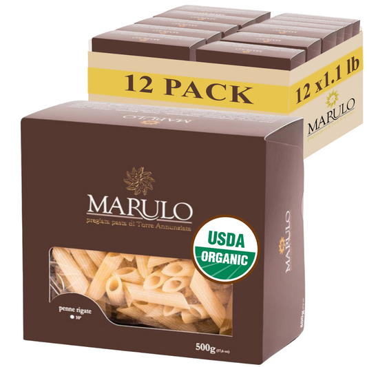 Marulo Organic Penne Pasta | Bronze Die-Cut | 12-Pack x 1.1 lb | Made in Campania, Italy