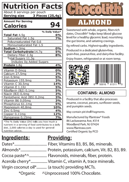Chocolith® - Almonds (7.4 oz) - Vegan, Gluten-Free, Paleo, 0g refined carbs.