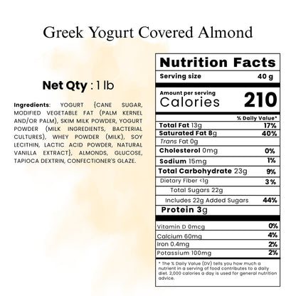 Andy Anand Greek Yogurt Covered Almonds, 1 lb – Sweet Creamy Coated Crunchy Nut Snack, Gourmet Gift for Birthday & Special Occasions