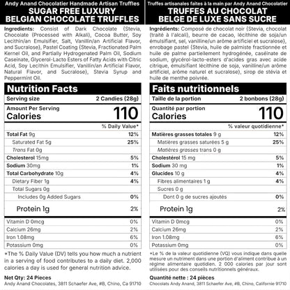 Andy Anand Sugar-Free Belgian Chocolate Truffles Gift Box, 48 pc – Gluten-Free, Handcrafted Diabetic Snacks, Gourmet Birthday & Holiday Gift