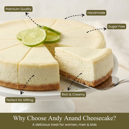 Andy Anand Sugar-Free Key Lime Cheesecake, 9-Inch, 2 lb – No Sugar Added, Diabetic-Friendly, Real California Cream Cheese, Holiday Gift Box