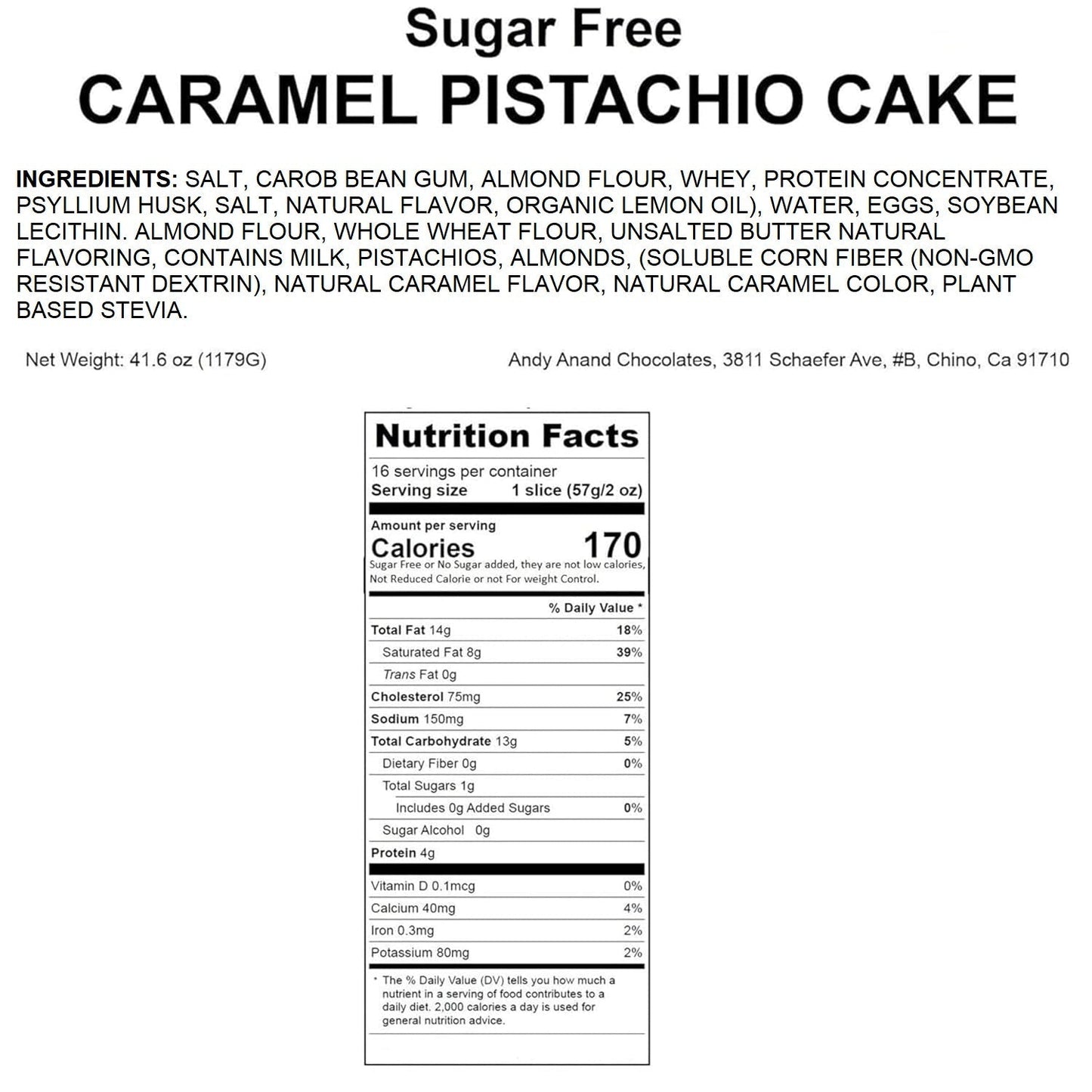 Andy Anand Sugar-Free Pistachio Caramel Cake, 9-Inch, 2.6 lb – Handcrafted, No Artificial Sweeteners, Rich & Moist Birthday Gift Box