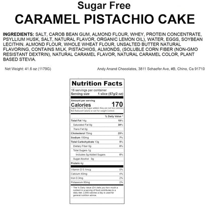 Andy Anand Sugar-Free Pistachio Caramel Cake, 9-Inch, 2.6 lb – Handcrafted, No Artificial Sweeteners, Rich & Moist Birthday Gift Box