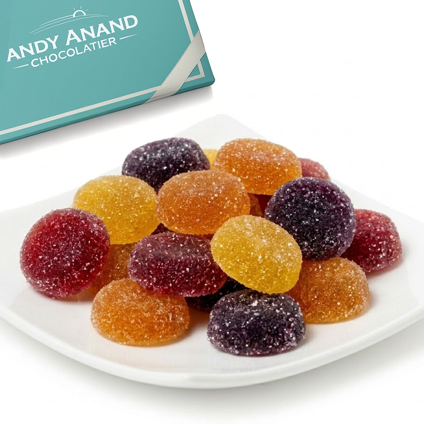 Andy Anand French Pates de Fruits Fruit Jellies, 65% Fruit, 24 pc – Imported French Confection, Natural Fruit Flavors, Gourmet Birthday & Holiday Gift