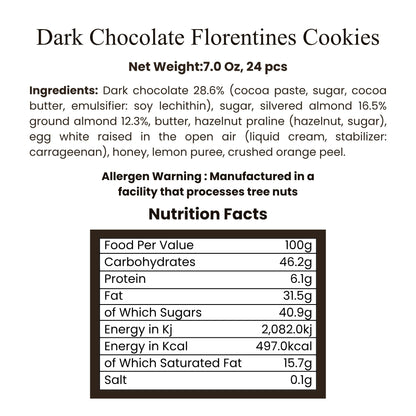 Andy Anand Dark Chocolate Florentine Biscuit Cookies, Orange & Almond, 24 pc – Imported from France, Gourmet Birthday & Holiday Gift Box
