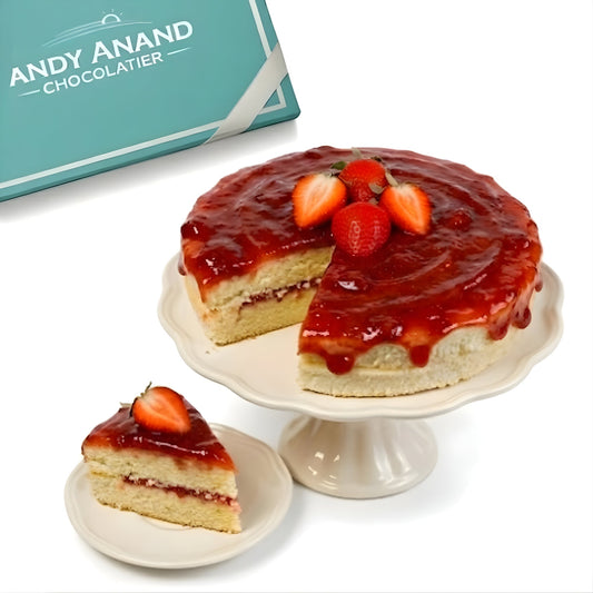 Andy Anand Traditional Strawberry Cake, 9-Inch, 2 lb – Freshly Baked, Real Strawberries, No Preservatives, Birthday & Celebration Gift Box