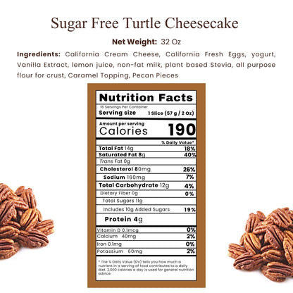 Andy Anand Sugar-Free Turtle Cheesecake, 9-Inch, 2 lb – Caramel, Pecans & Dark Chocolate, Diabetic-Friendly, California Cream Cheese Gift