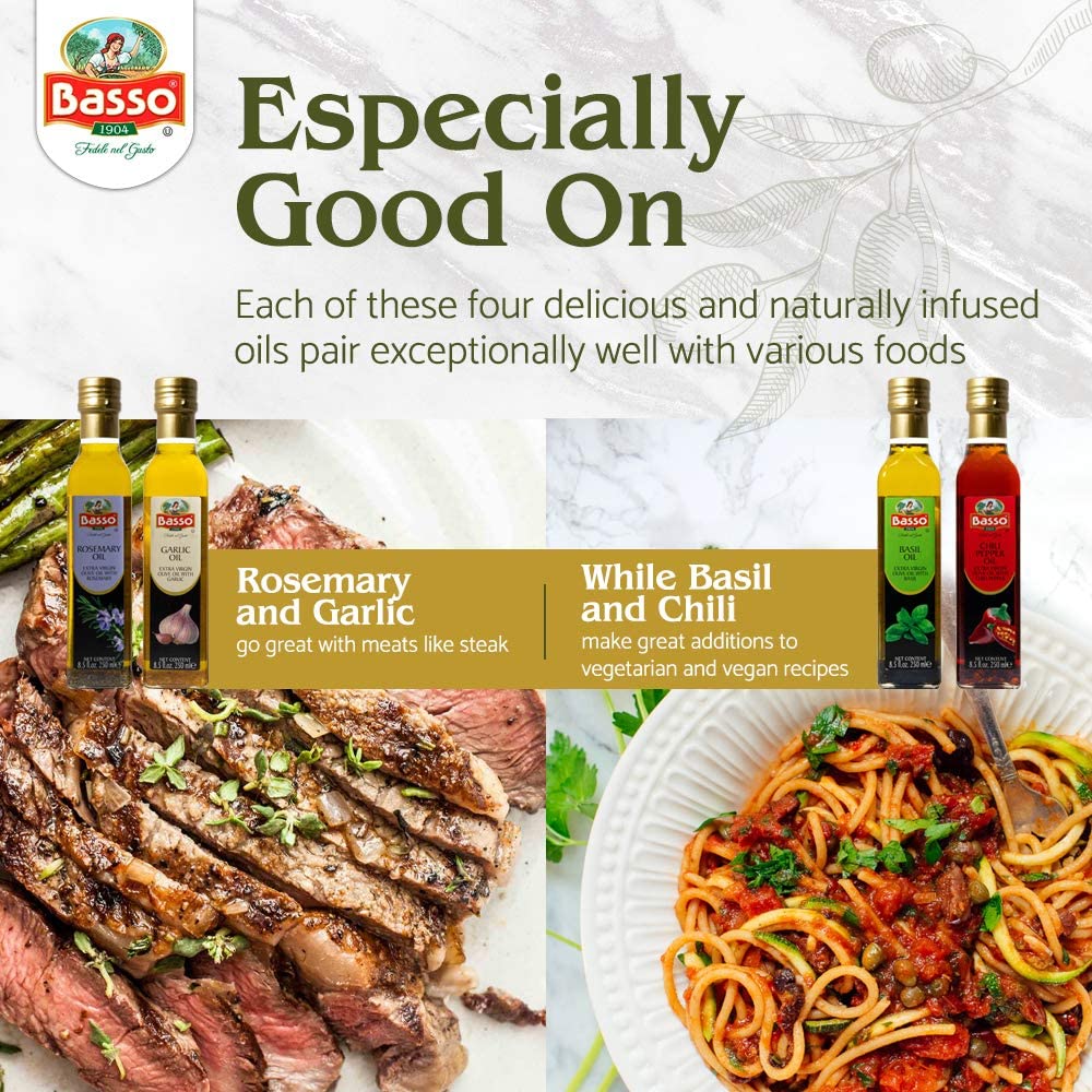 Basso 1904 Rosemary Infused Extra Virgin Olive Oil – Italian Finishing Oil – 8.5 fl oz (250 ml)