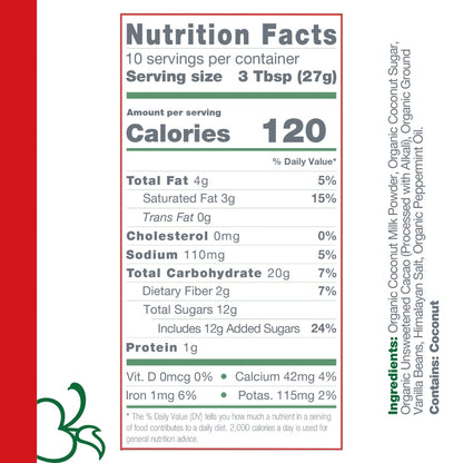 Dairy Free Peppermint Hot Cocoa Mix | 10 Serving Stand Up Pouch | Gluten Free, Vegan, Organic