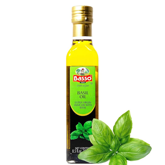 Basso 1904 Basil Infused Extra Virgin Olive Oil – Italian Finishing Oil – 8.5 fl oz (250 ml)