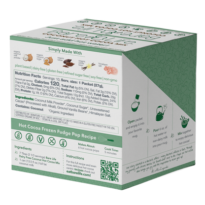 Instant Dairy Free Coconut Hot Cocoa Mix  | Single Serving 10 Pack |Gluten Free, Vegan and Organic
