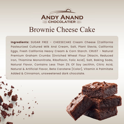 Andy Anand Fudge Brownie Cheesecake, 9-Inch, 2.8 lb – Halal, Real California Cream Cheese, No Preservatives, Birthday & Holiday Gift Box