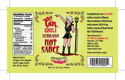 Award winning Cin Chili Serrano Hot Sauce
