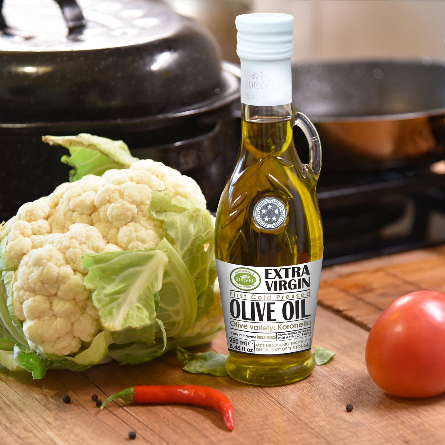 KORVEL Greek Extra Virgin Olive Oil, Amphora Bottle, 8.45 fl oz