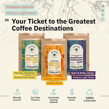 Kochere Coffee Ethiopian Sidamo Natural Medium-Light Roast - Milk Chocolate, Fruity Notes