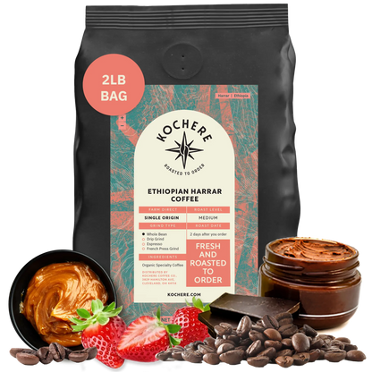 Kochere Coffee Ethiopian Harrar Coffee – Single Origin Natural Medium Roast - Fruity, Berry, Dark Chocolate Notes