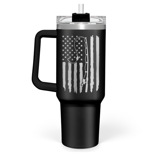 Black Fishing Quencher Tumbler with Handle 40oz