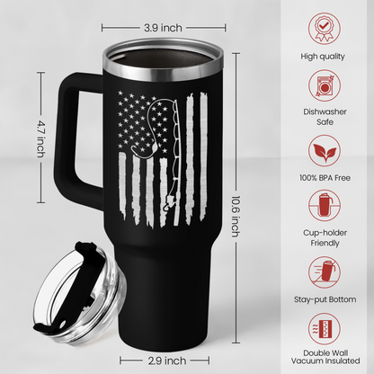 Black Fishing Quencher Tumbler with Handle 40oz