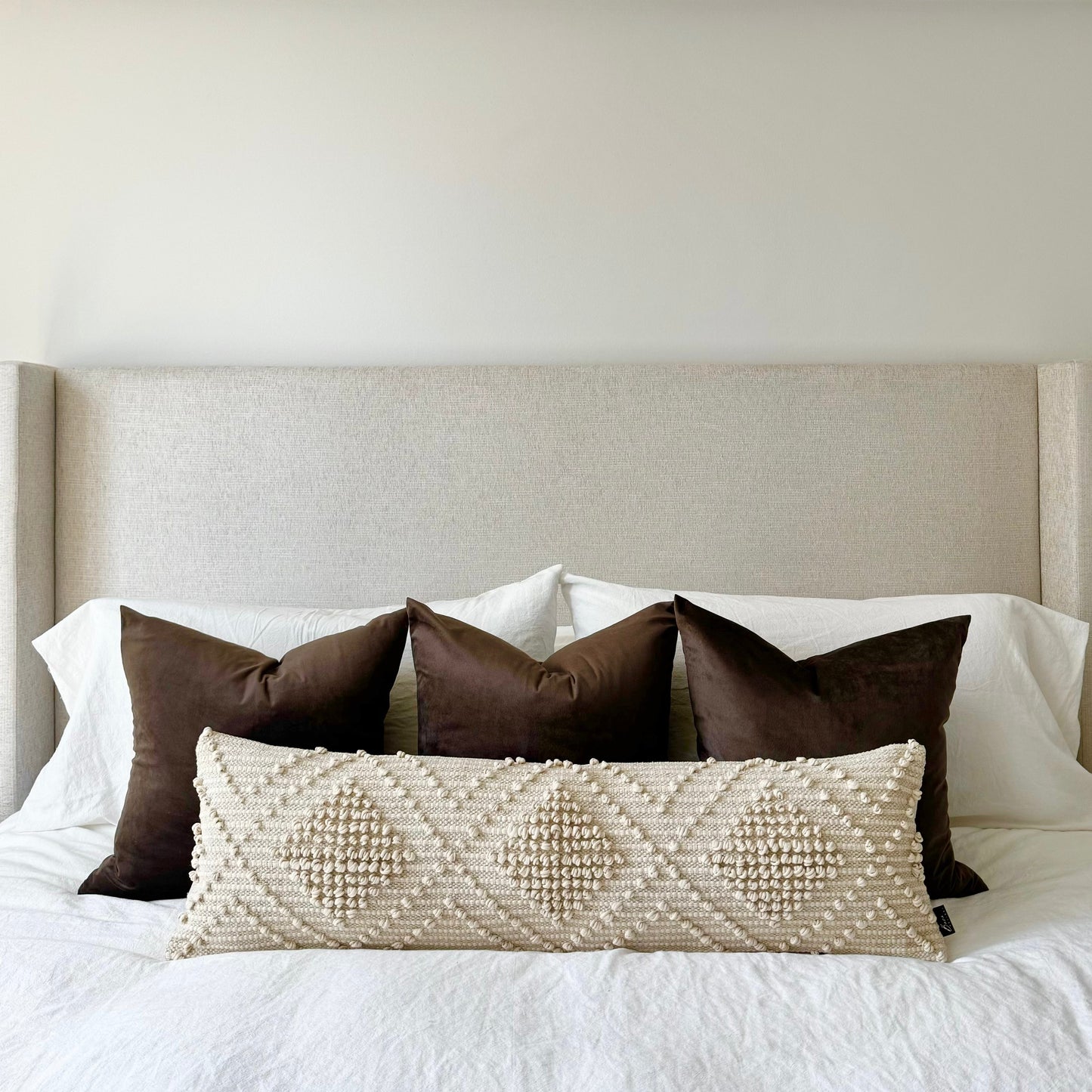 Verona Oversized Lumbar Pillow Cover – Neutral Textured Bed Pillow