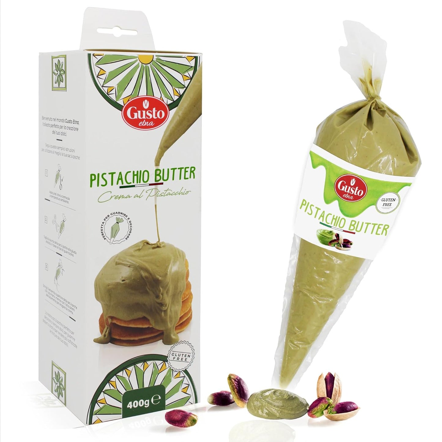 Gusto Etna Sicilian Pistachio Cream Squeeze Pouch (20% Pistachio) – 400g / 14.1 oz
