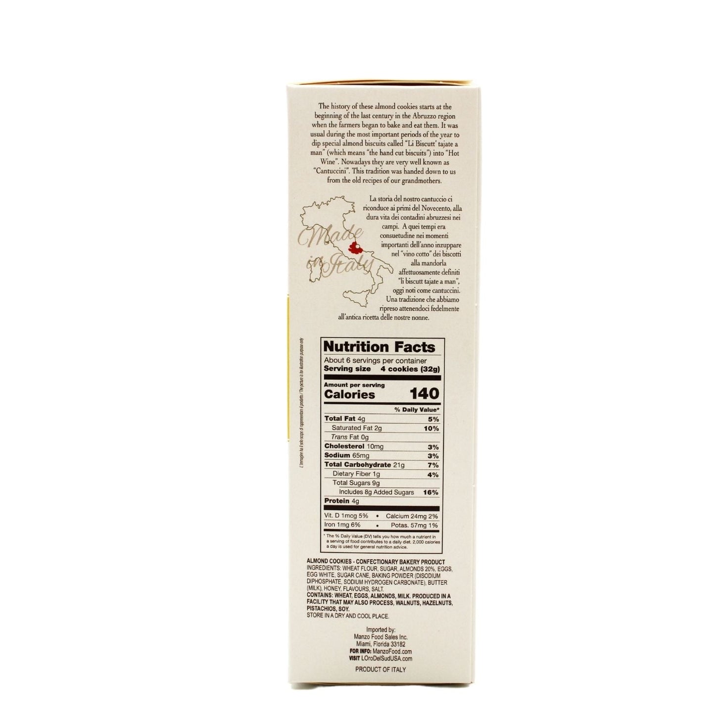 L'Oro Del Sud, Cantuccini Biscotti with Almonds, 6.35 oz