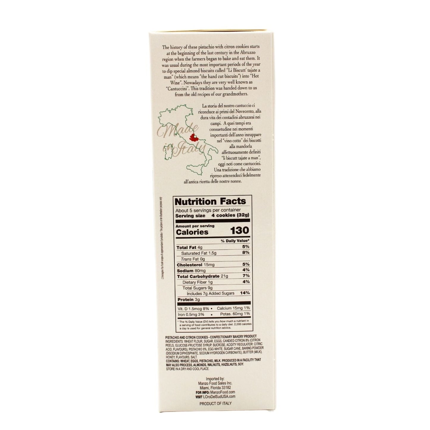 L'Oro Del Sud Cantuccini Biscotti with Pistachios, 6.35 oz