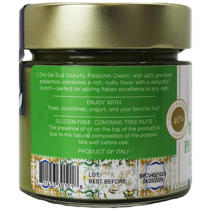 LOro Del Sud, Crunchy Pistachio Cream Premium 40% Pistachios, 7oz (200g)