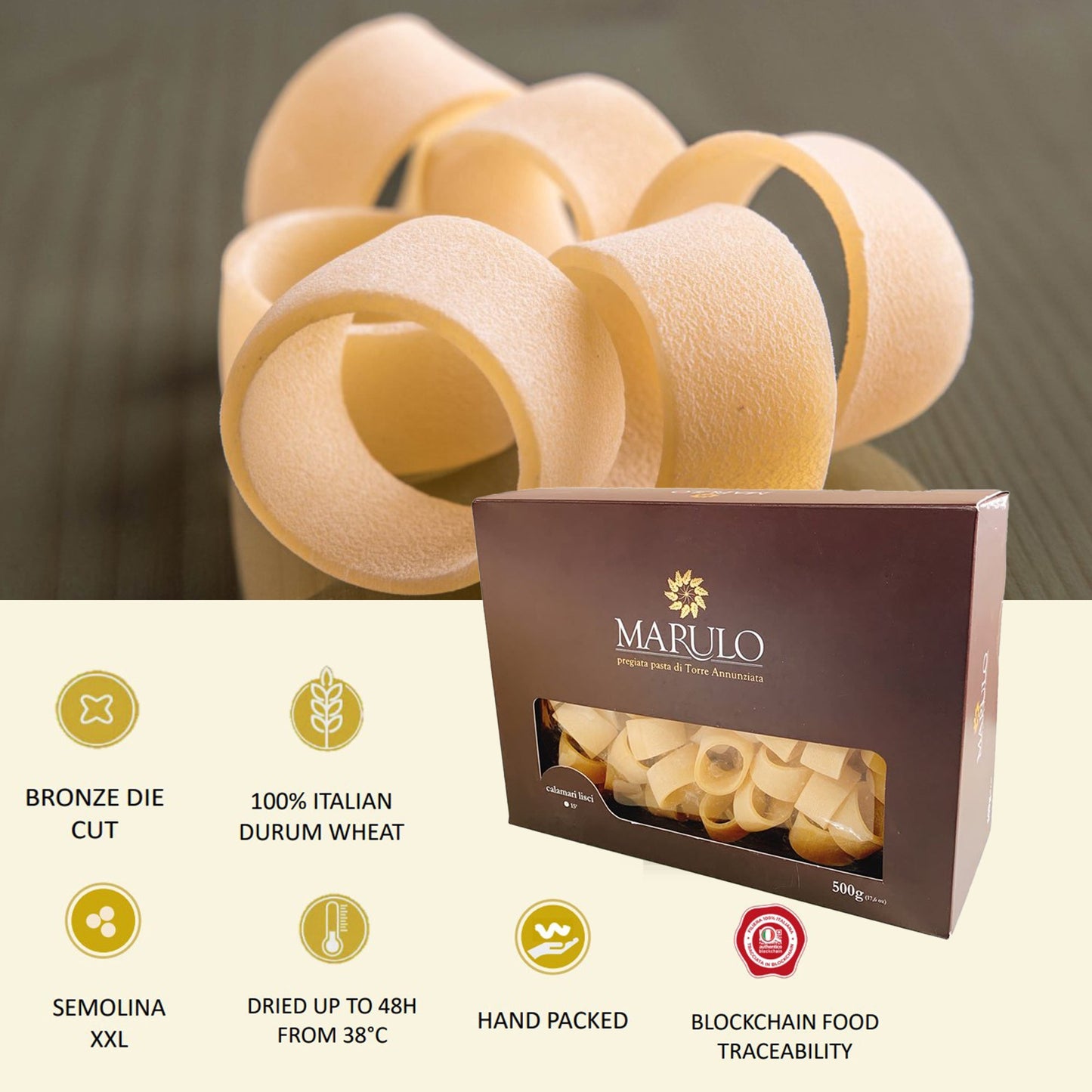 Marulo Calamarata Artisan Pasta 500g | Bronze Die-Cut | Made in Naples, Italy