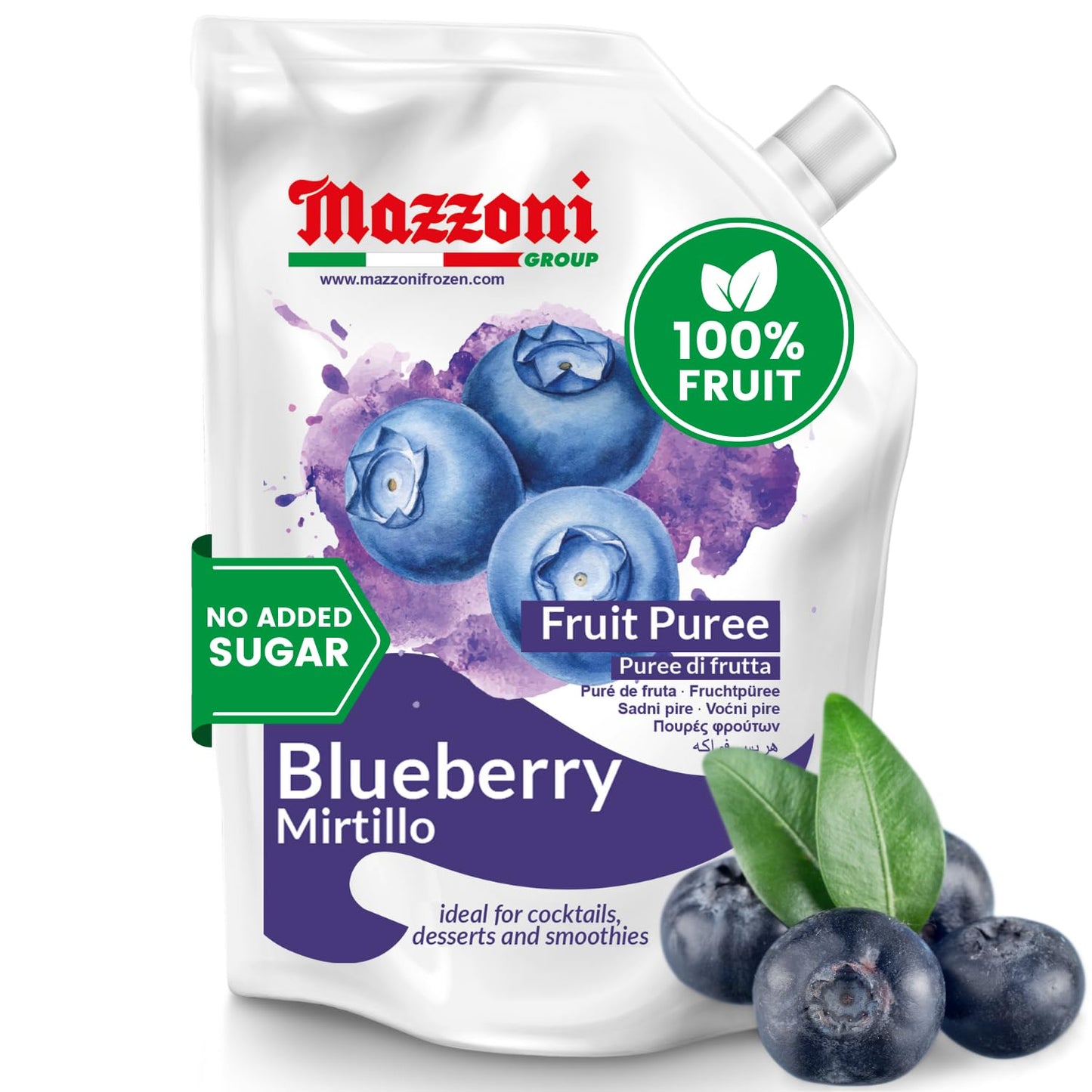 Mazzoni Blueberry Fruit Puree, 100% Fruit, No Sugar Added 1 kg (2.2 lb)