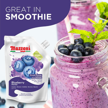 Mazzoni Blueberry Fruit Puree, 100% Fruit, No Sugar Added 1 kg (2.2 lb)