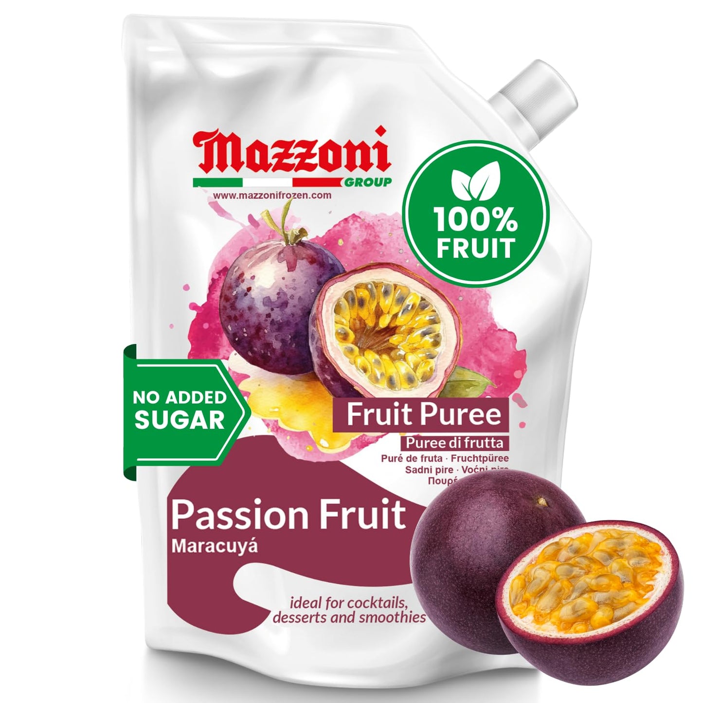 Mazzoni Passion Fruit Puree, 100% Pure Fruit, No Sugar Added 1 kg (2.2 lb)