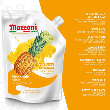 Mazzoni Pineapple Fruit Puree, 100% Fruit, No Sugar Added, 1 kg ( 2.2 lb)